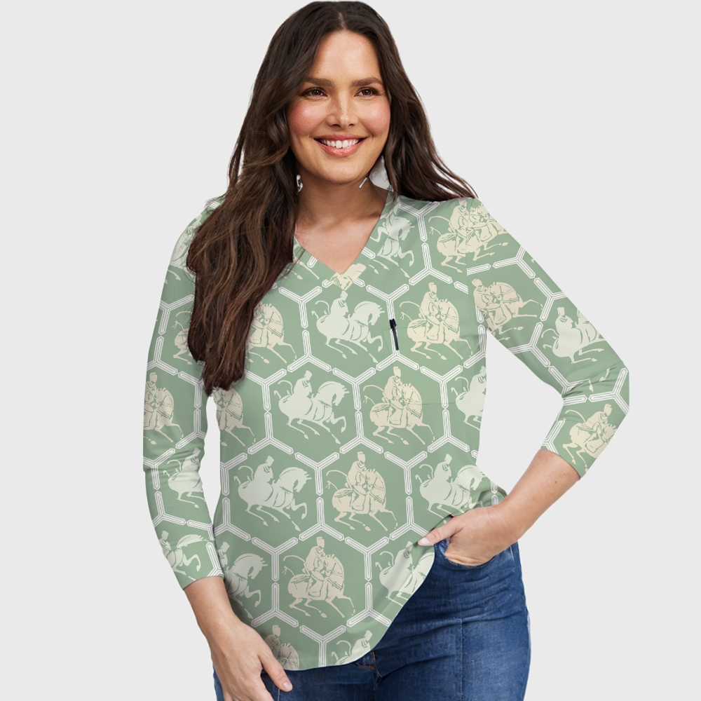 Women's Intangible Cultural Heritage Printed Long Sleeve Scrub Top  TC10247