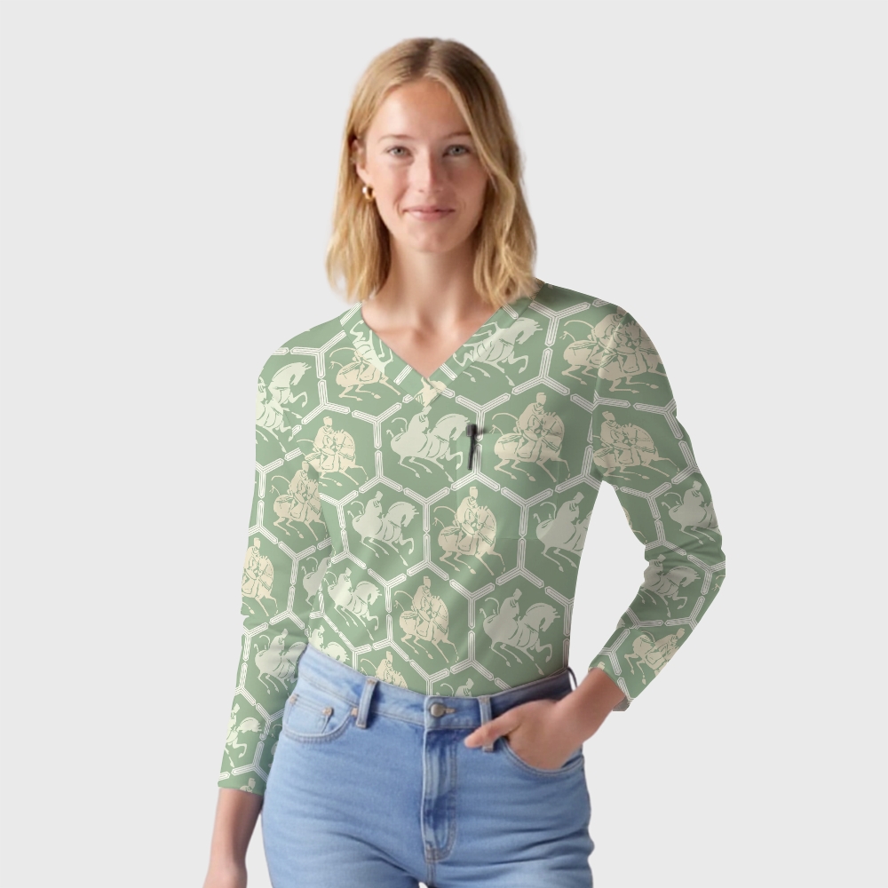 Women's Intangible Cultural Heritage Printed Long Sleeve Scrub Top TC10247