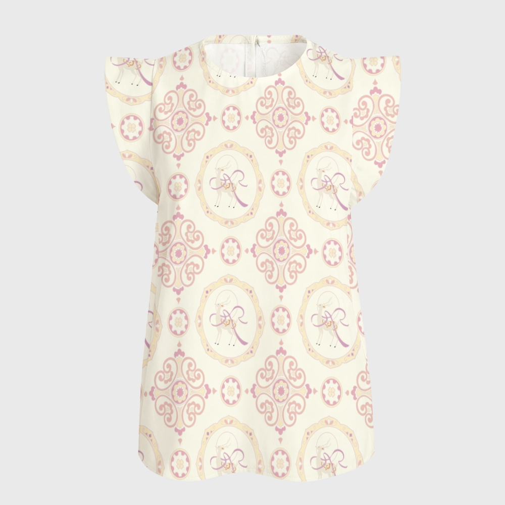 Women's Intangible Cultural Heritage Flying Sleeve Printed Scrub Top CT10271