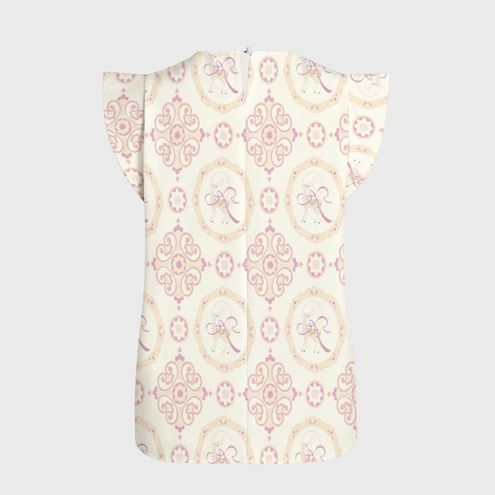 Women's Intangible Cultural Heritage Flying Sleeve Printed Scrub Top CT10271