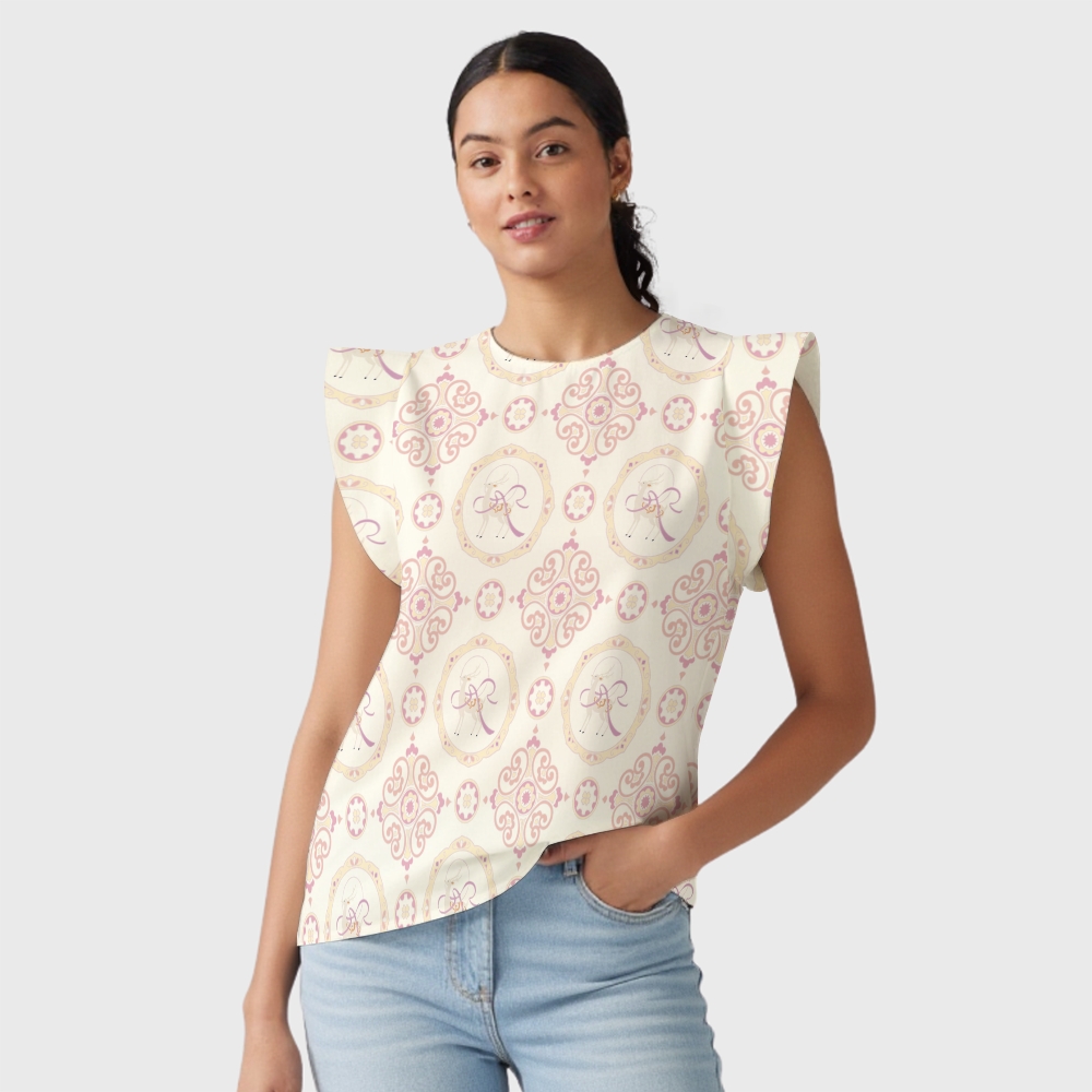 Women's Intangible Cultural Heritage Flying Sleeve Printed Scrub Top CT10271