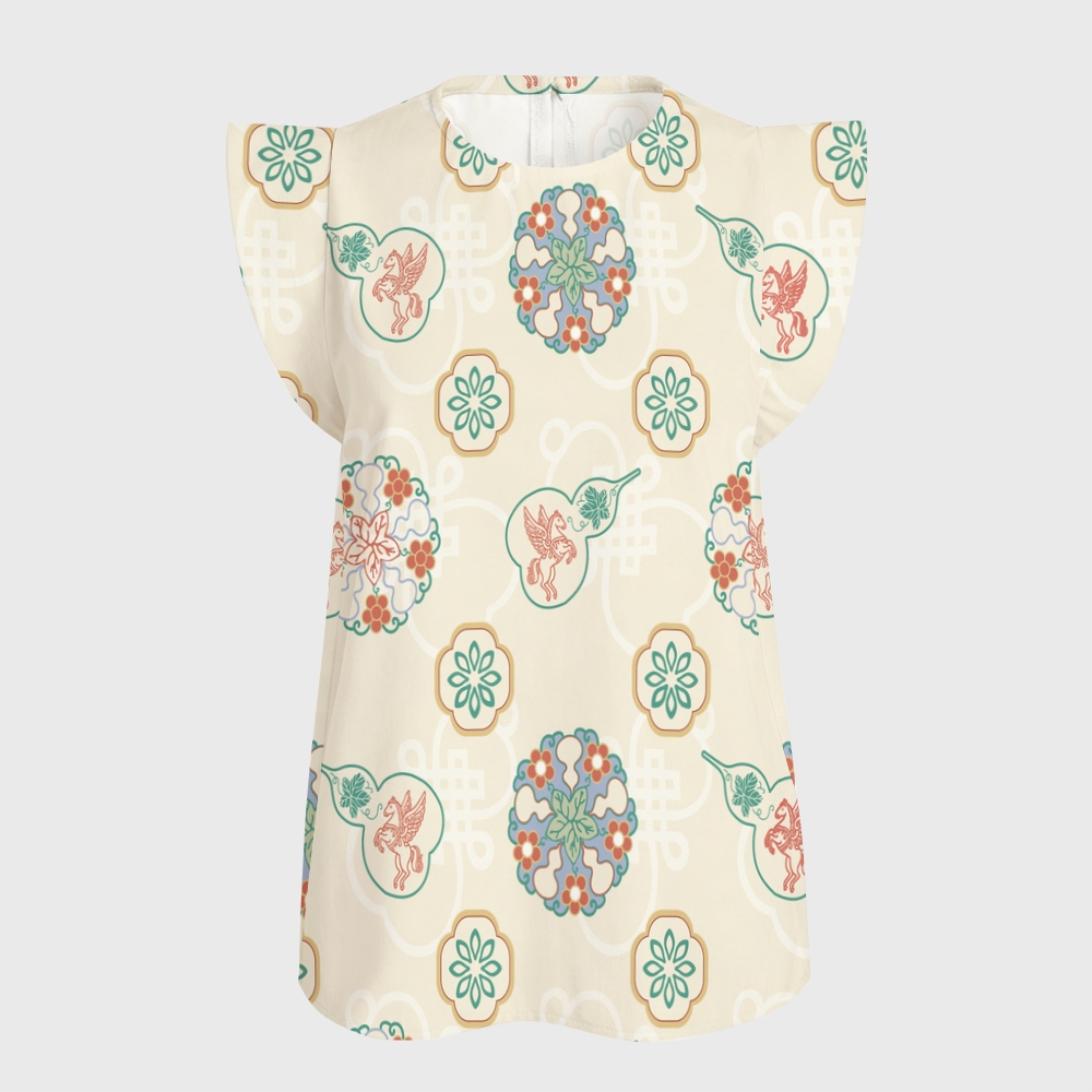 Women's Intangible Cultural Heritage Flying Sleeve Printed Scrub Top CT10272