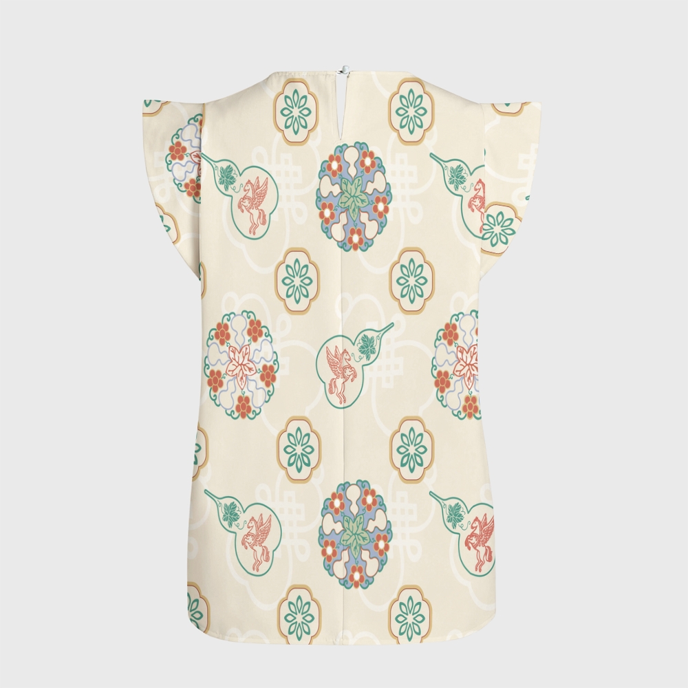 Women's Intangible Cultural Heritage Flying Sleeve Printed Scrub Top CT10272