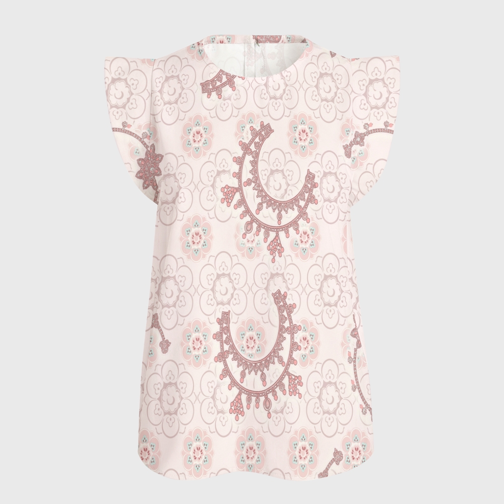 Women's Intangible Cultural Heritage Flying Sleeve Printed Scrub Top CT10273