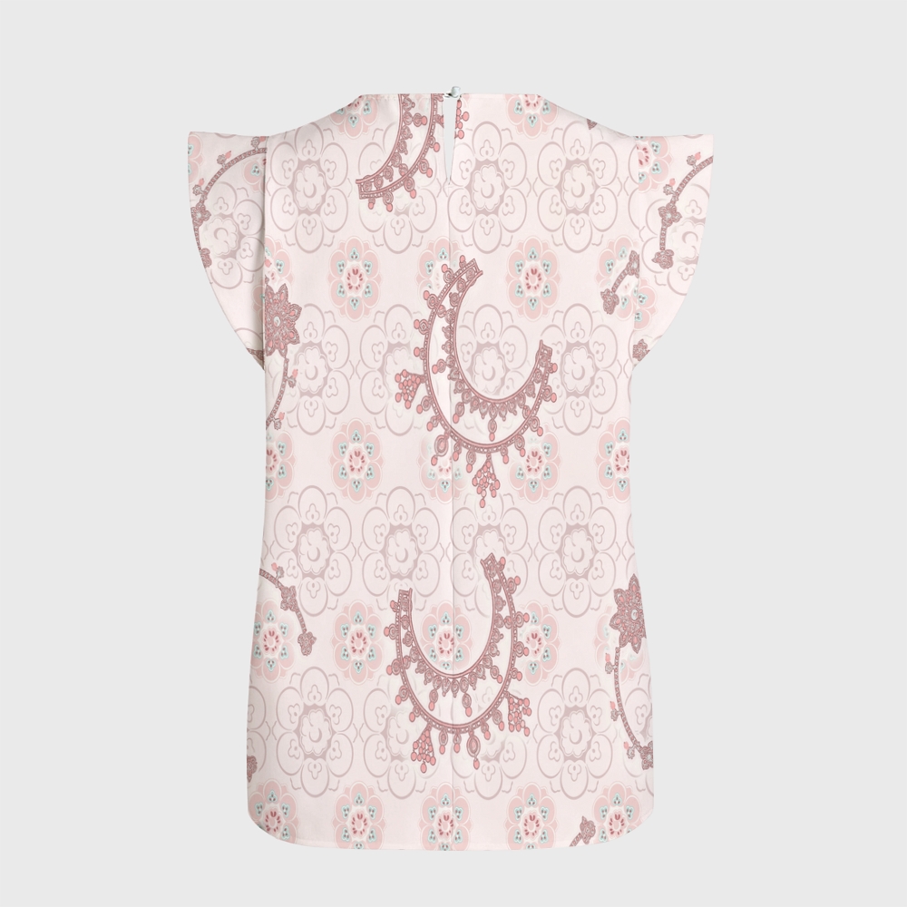 Women's Intangible Cultural Heritage Flying Sleeve Printed Scrub Top CT10273