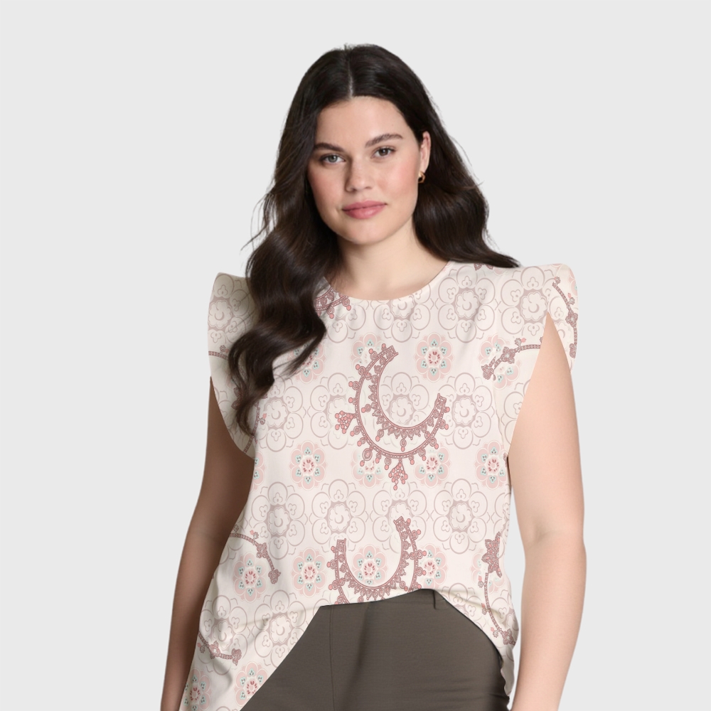 Women's Intangible Cultural Heritage Flying Sleeve Printed Scrub Top CT10273