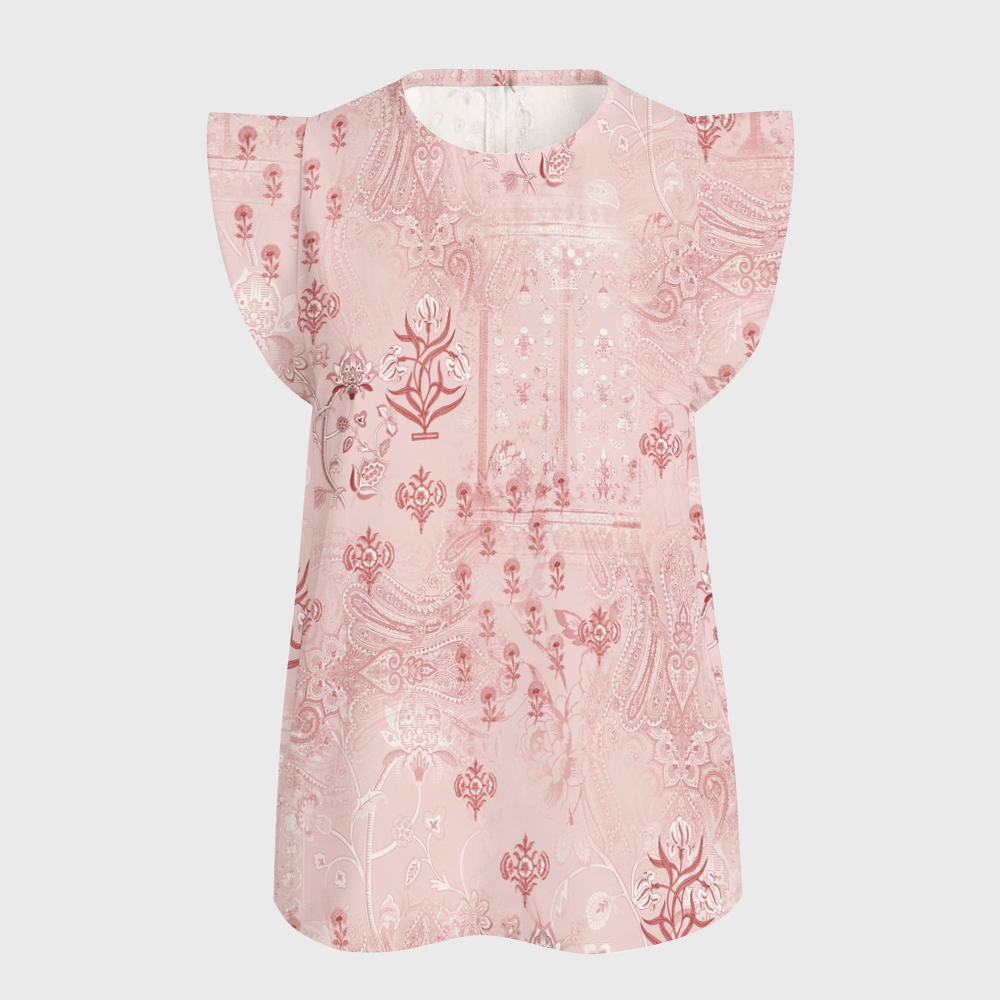 Women's Intangible Cultural Heritage Flying Sleeve Printed Scrub Top CT10274