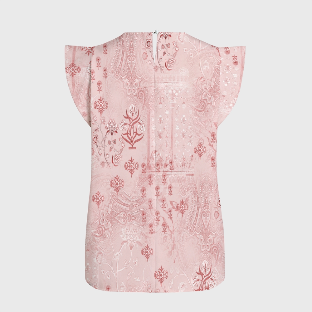 Women's Intangible Cultural Heritage Flying Sleeve Printed Scrub Top CT10274