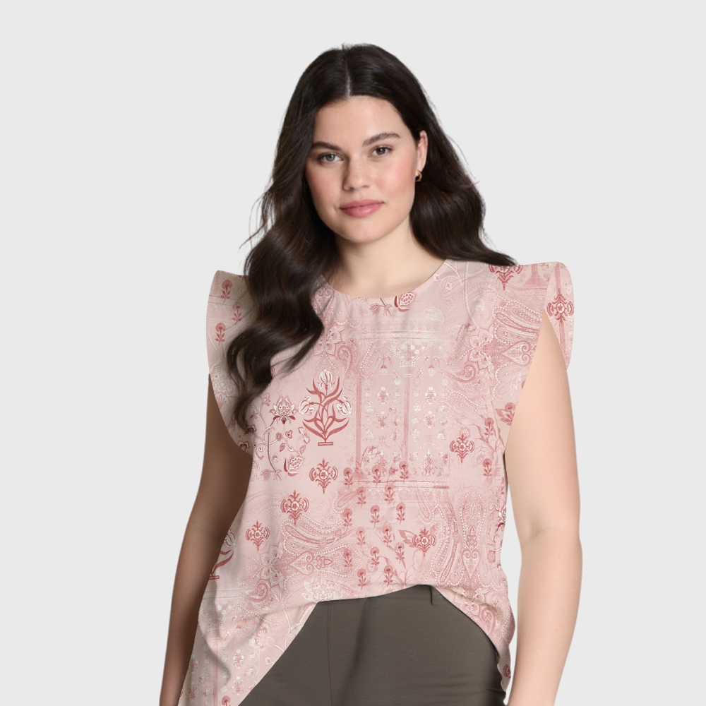 Women's Intangible Cultural Heritage Flying Sleeve Printed Scrub Top CT10274