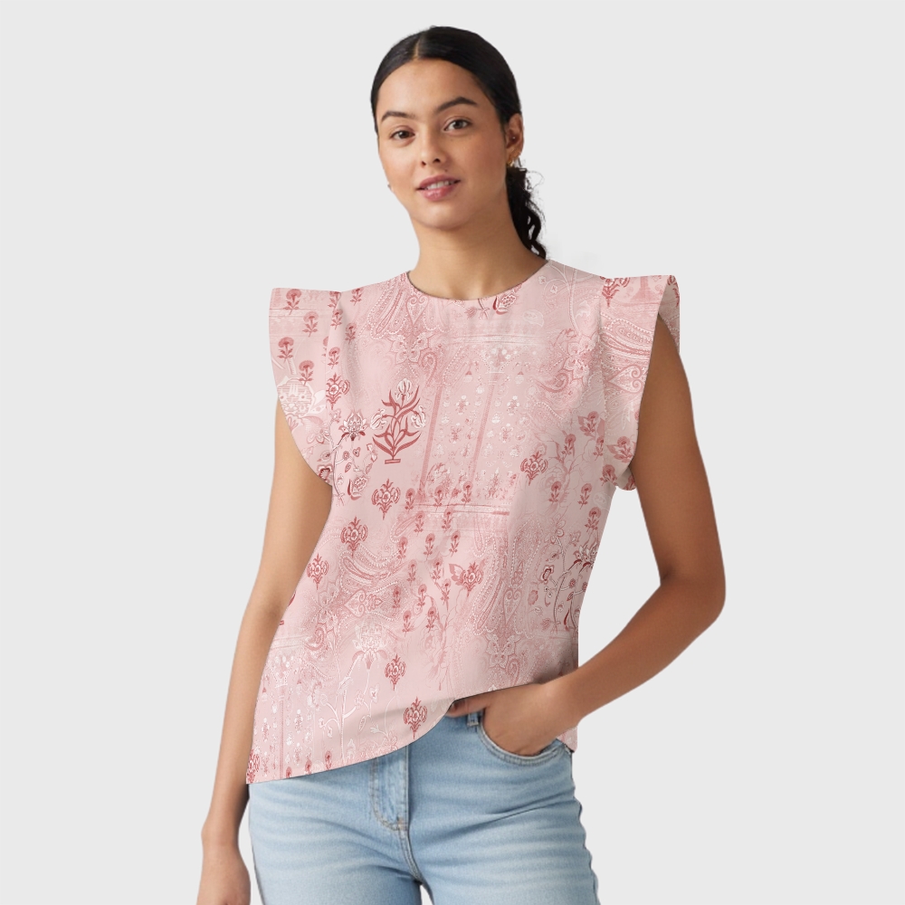 Women's Intangible Cultural Heritage Flying Sleeve Printed Scrub Top CT10274