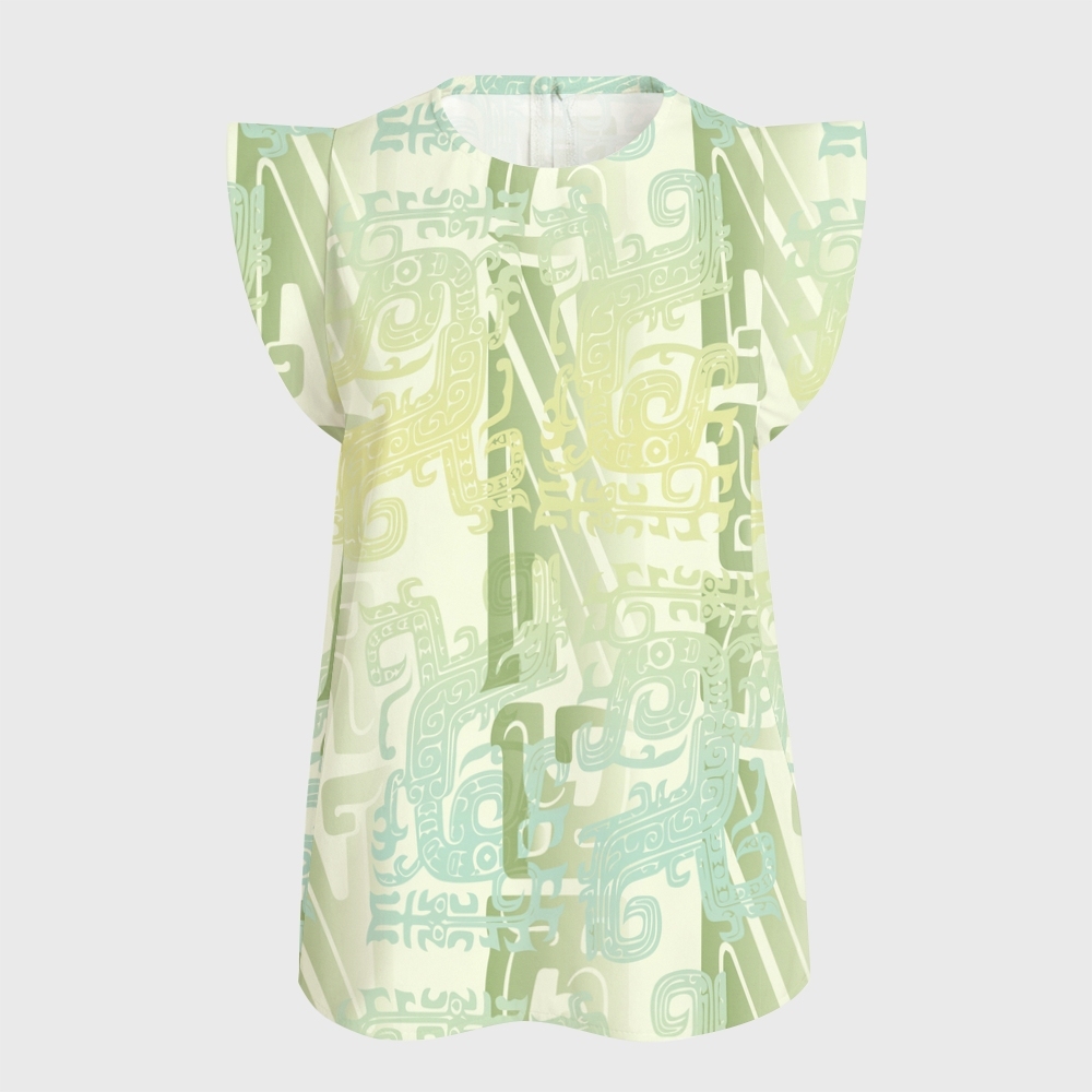 Women's Intangible Cultural Heritage Flying Sleeve Printed Scrub Top CT10275