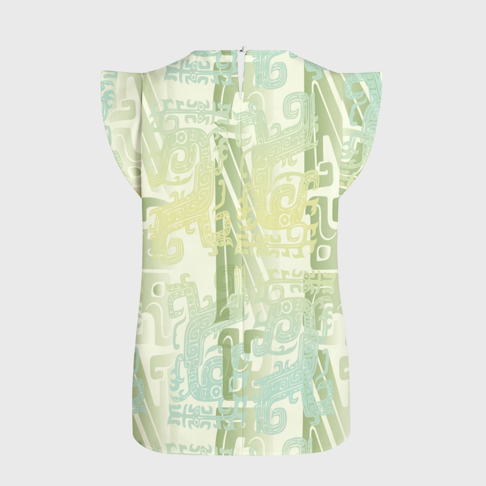 Women's Intangible Cultural Heritage Flying Sleeve Printed Scrub Top CT10275