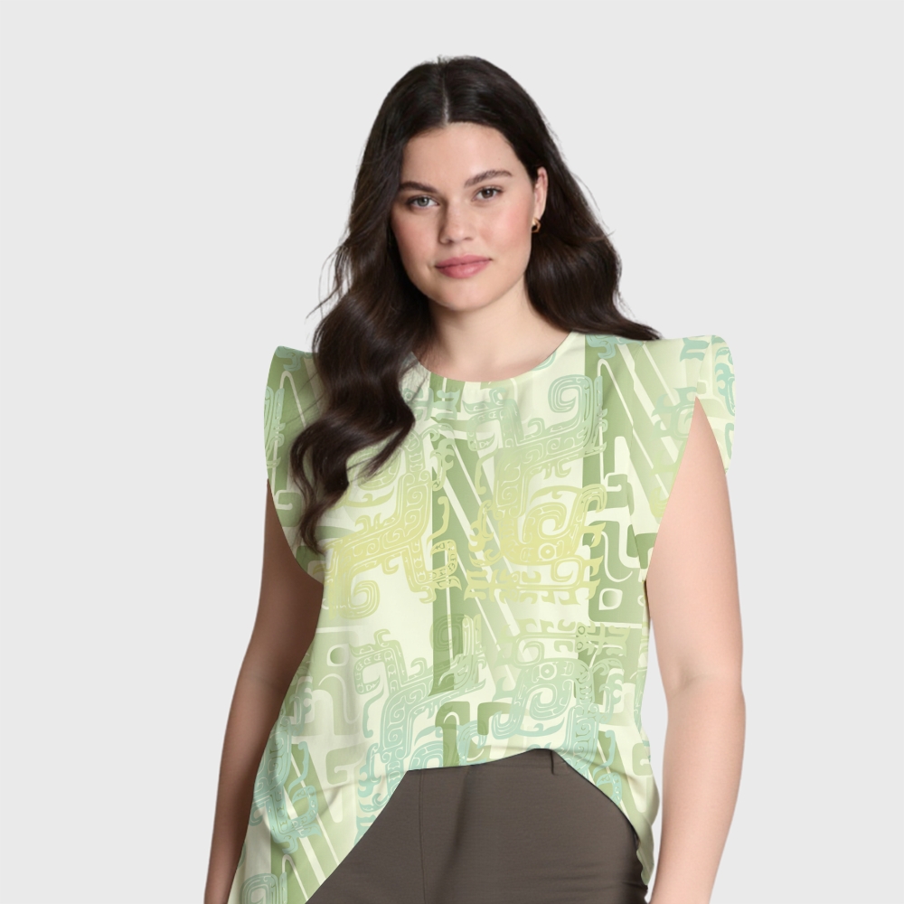 Women's Intangible Cultural Heritage Flying Sleeve Printed Scrub Top CT10275