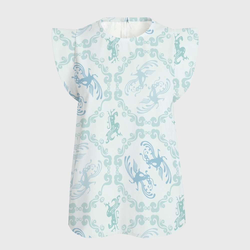 Women's Intangible Cultural Heritage Flying Sleeve Printed Scrub Top CT10276