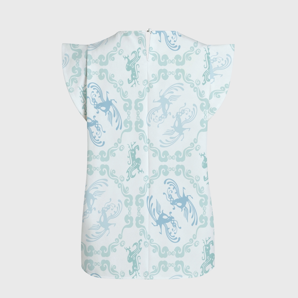 Women's Intangible Cultural Heritage Flying Sleeve Printed Scrub Top CT10276