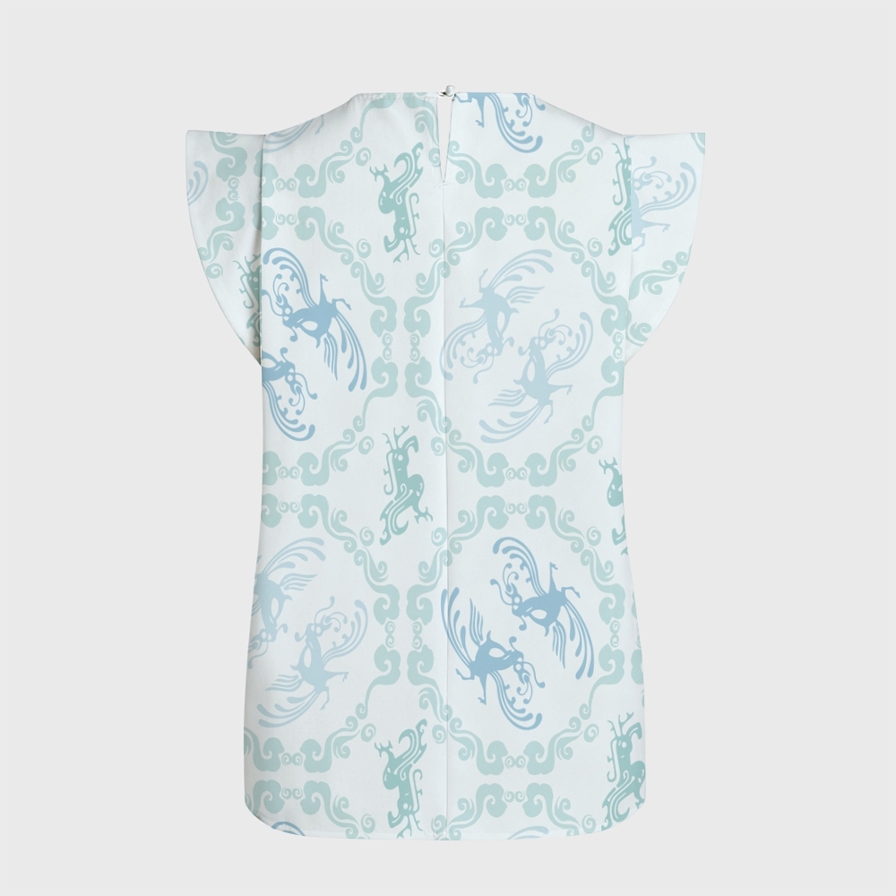 Women's Intangible Cultural Heritage Flying Sleeve Printed Scrub Top CT10276