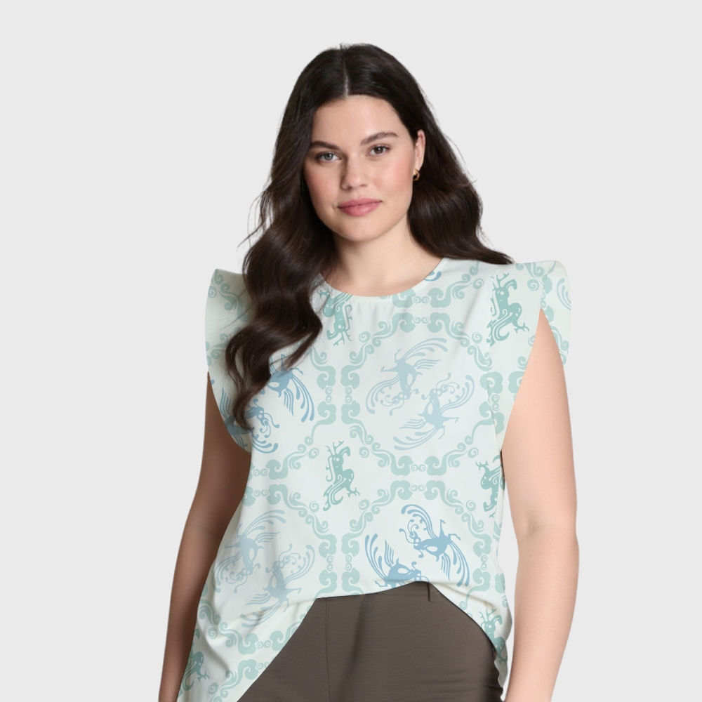 Women's Intangible Cultural Heritage Flying Sleeve Printed Scrub Top CT10276