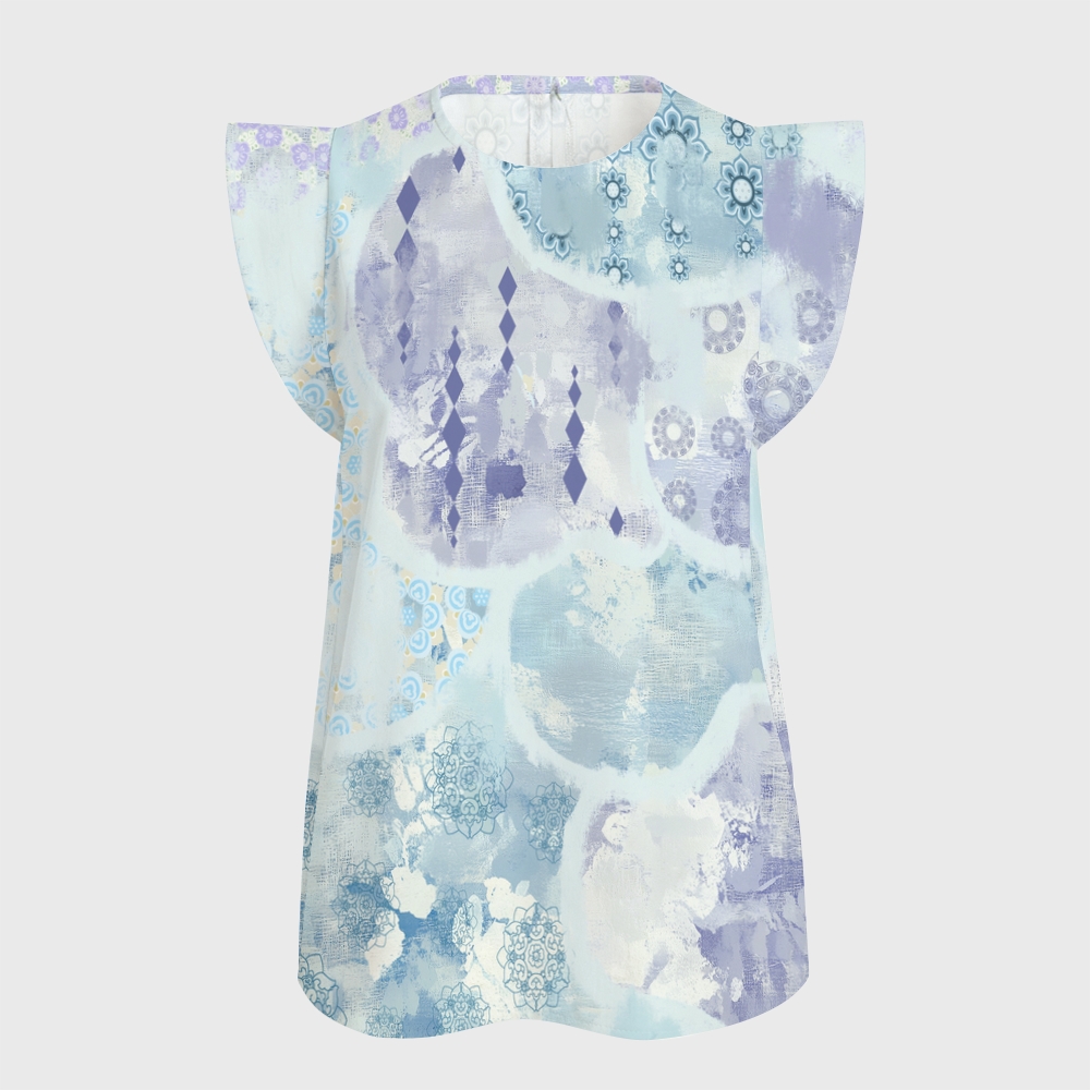 Women's Intangible Cultural Heritage Flying Sleeve Printed Scrub Top CT10278