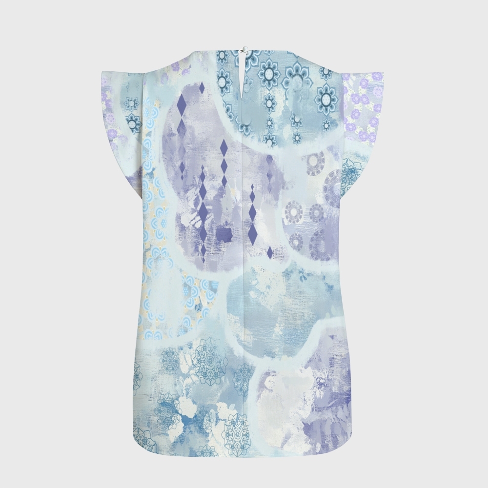 Women's Intangible Cultural Heritage Flying Sleeve Printed Scrub Top CT10278