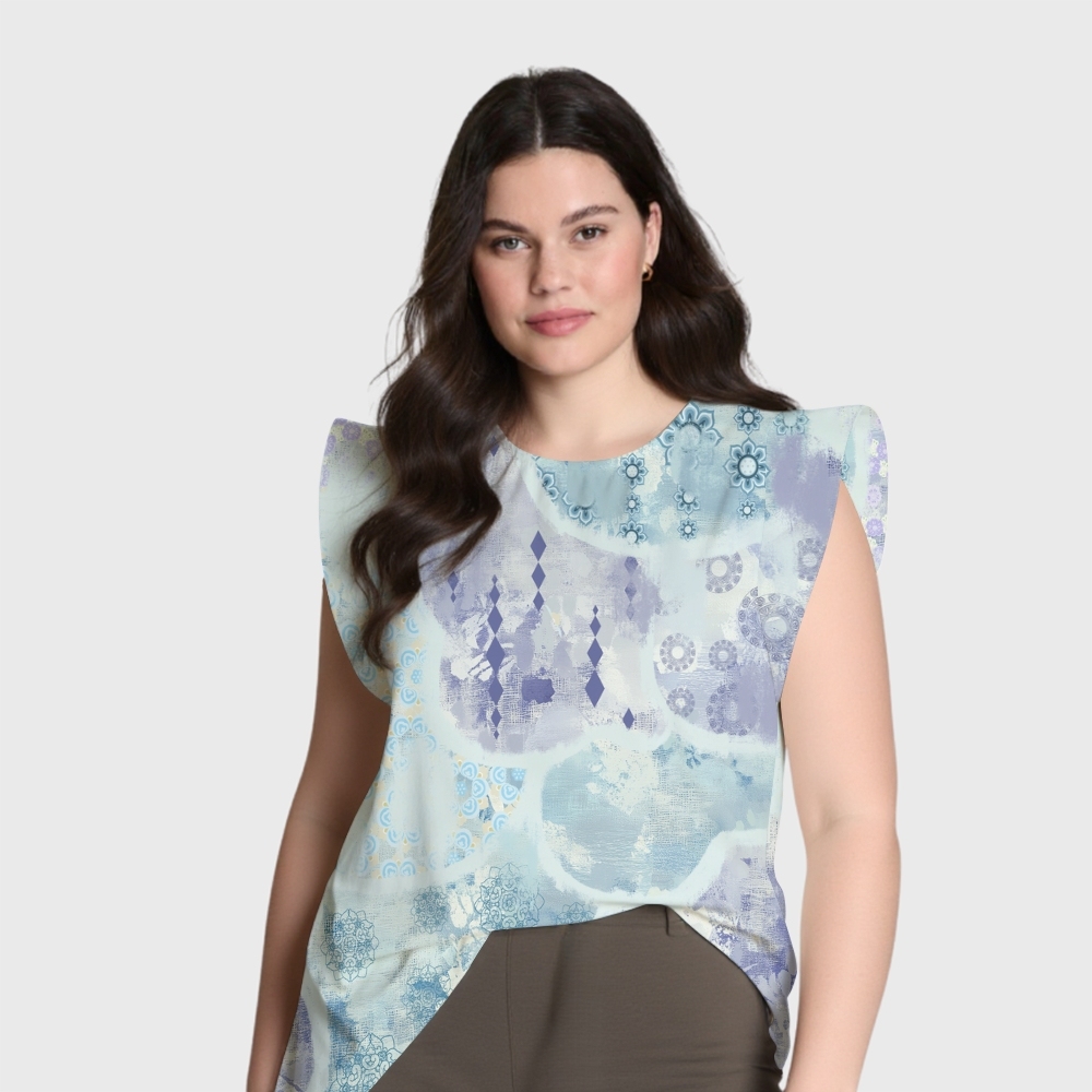 Women's Intangible Cultural Heritage Flying Sleeve Printed Scrub Top CT10278