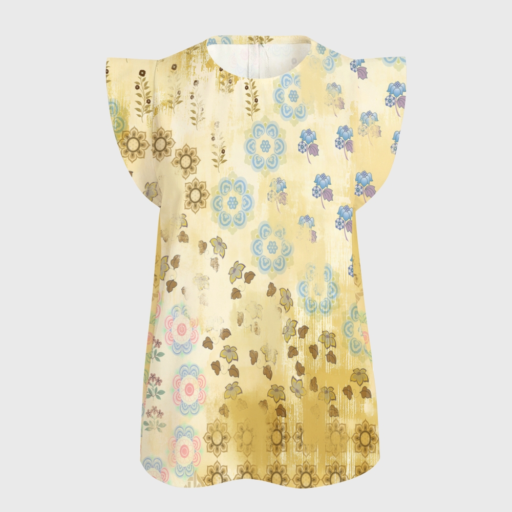 Women's Intangible Cultural Heritage Flying Sleeve Printed Scrub Top CT10279