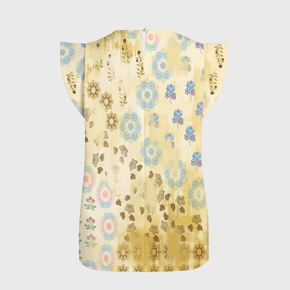 Women's Intangible Cultural Heritage Flying Sleeve Printed Scrub Top CT10279