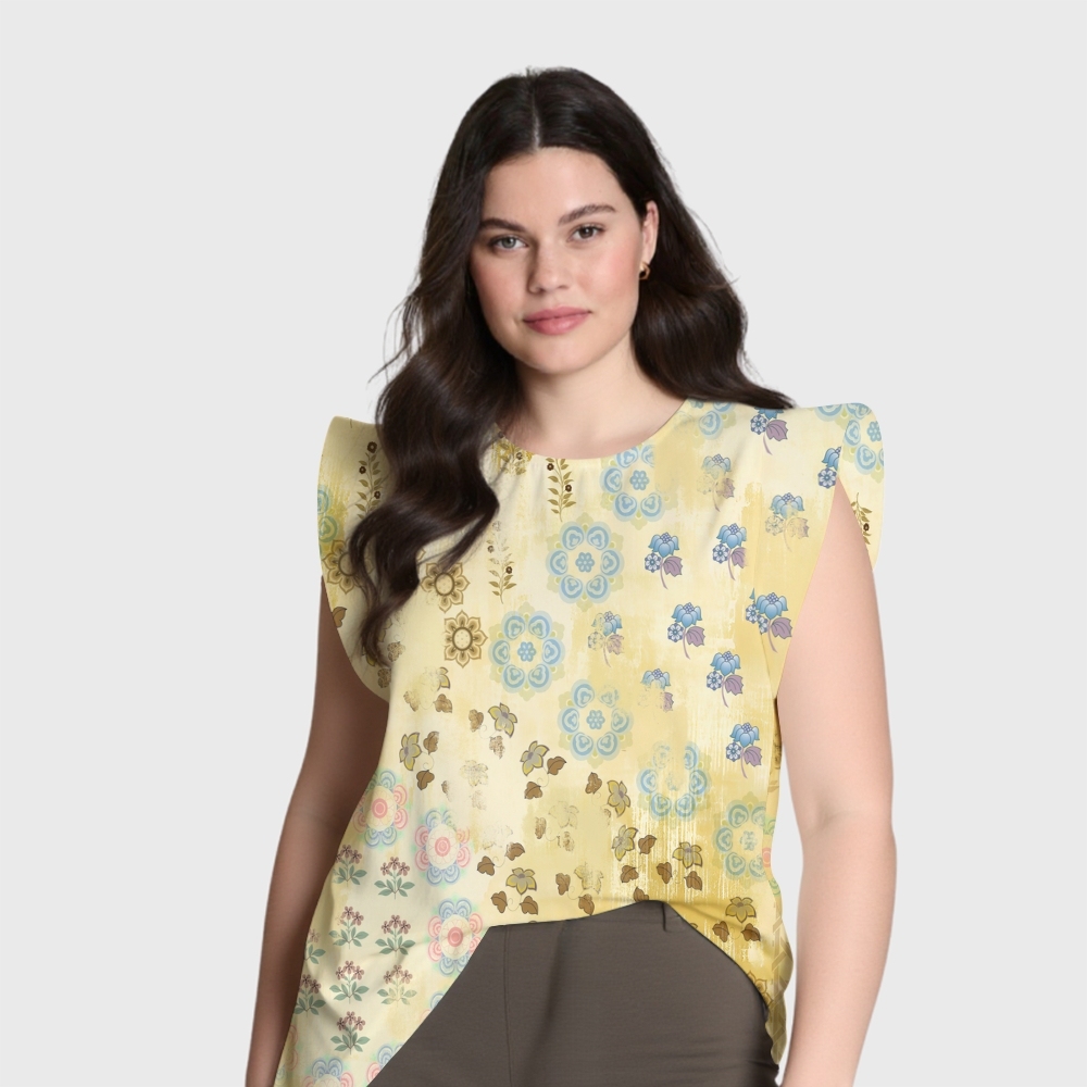 Women's Intangible Cultural Heritage Flying Sleeve Printed Scrub Top CT10279