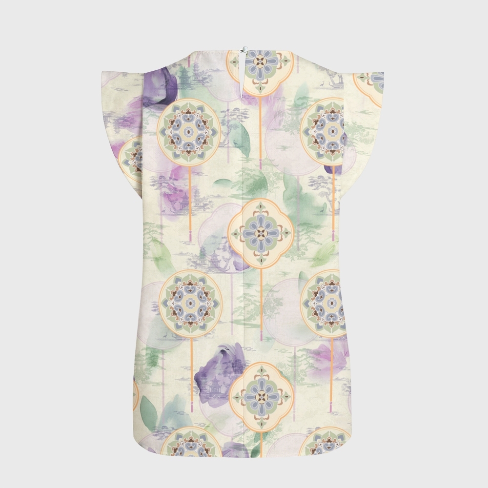 Women's Intangible Cultural Heritage Flying Sleeve Printed Scrub Top CT102710