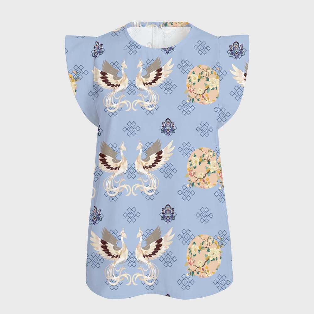 Women's Intangible Cultural Heritage Flying Sleeve Printed Scrub Top CT102711