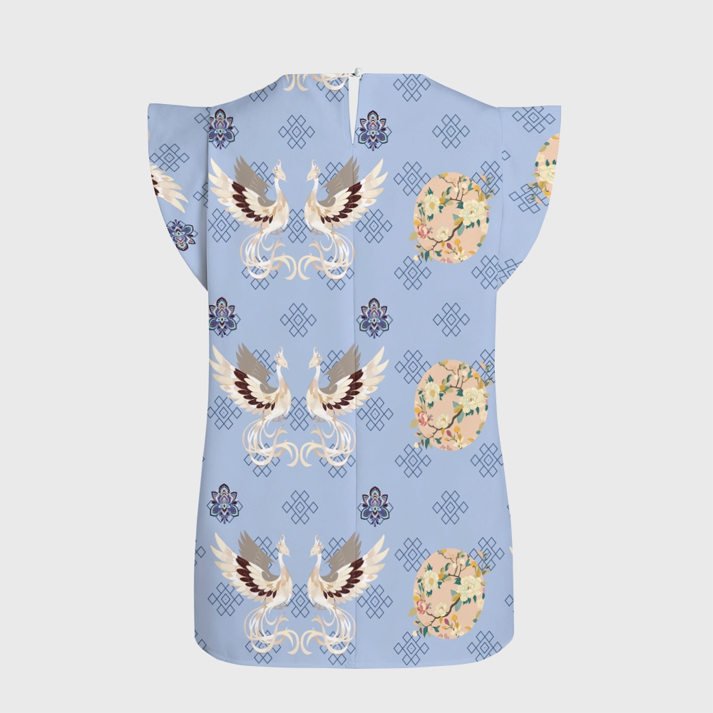 Women's Intangible Cultural Heritage Flying Sleeve Printed Scrub Top CT102711