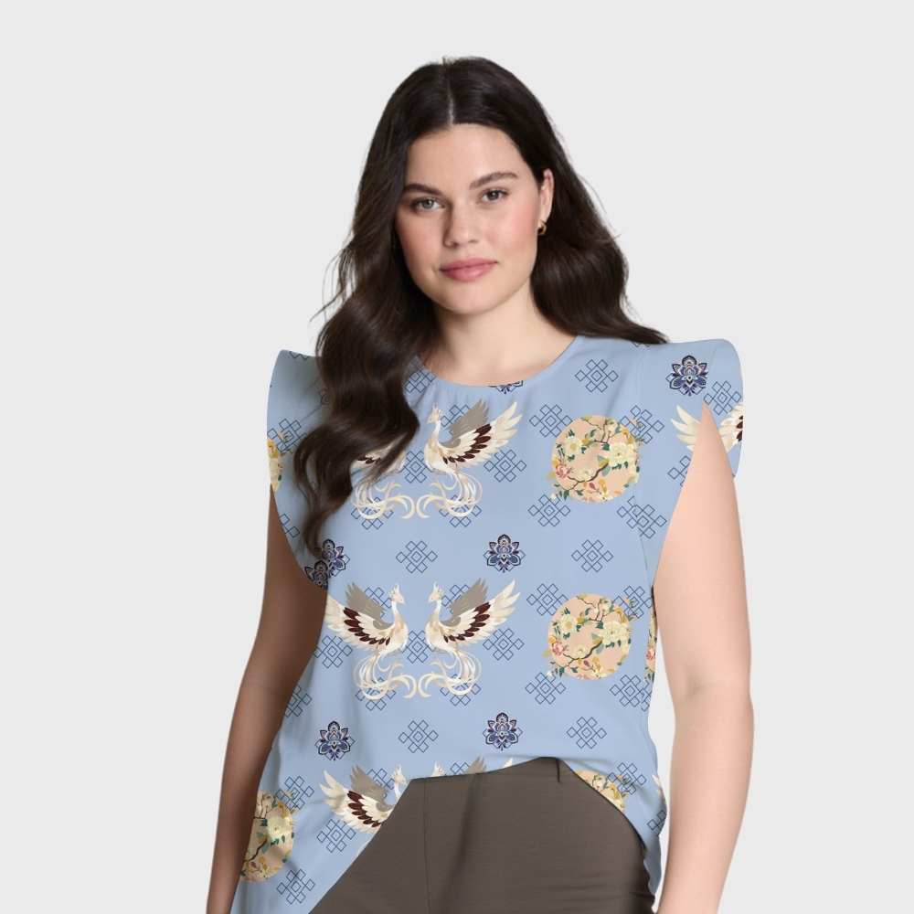 Women's Intangible Cultural Heritage Flying Sleeve Printed Scrub Top CT102711