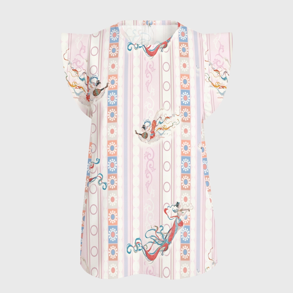 Women's Intangible Cultural Heritage Flying Sleeve Printed Scrub Top CT102712