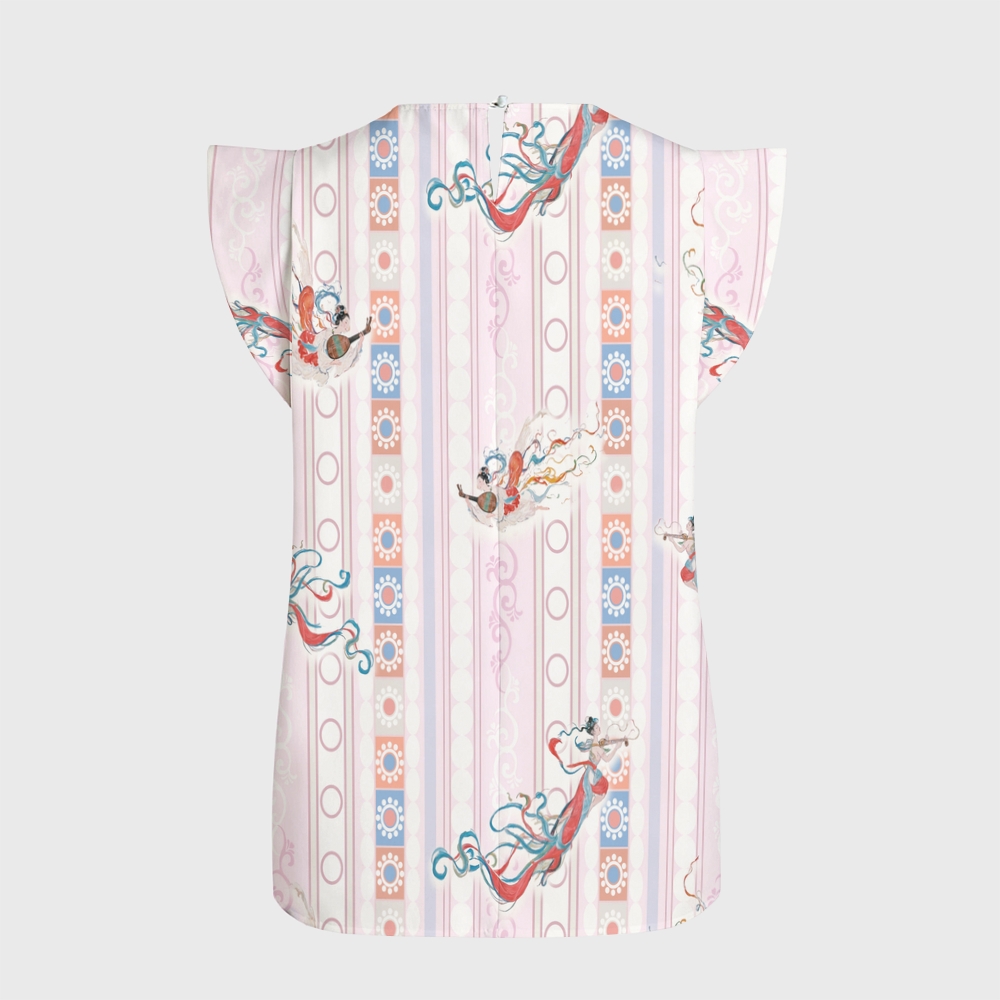 Women's Intangible Cultural Heritage Flying Sleeve Printed Scrub Top CT102712