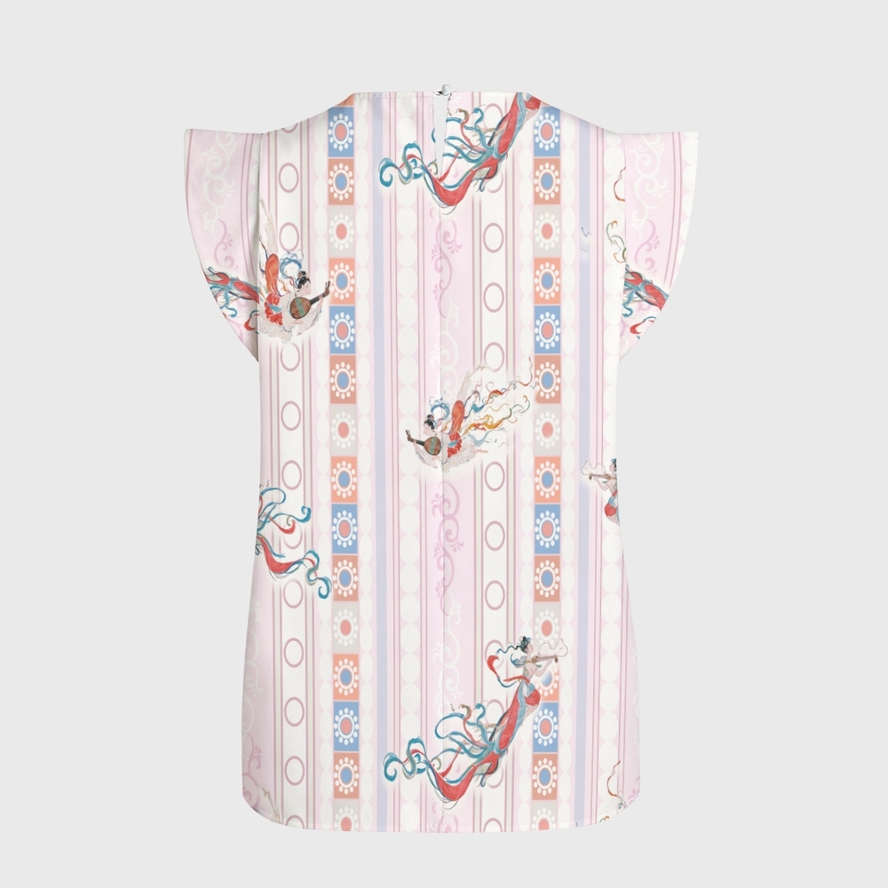 Women's Intangible Cultural Heritage Flying Sleeve Printed Scrub Top CT102712