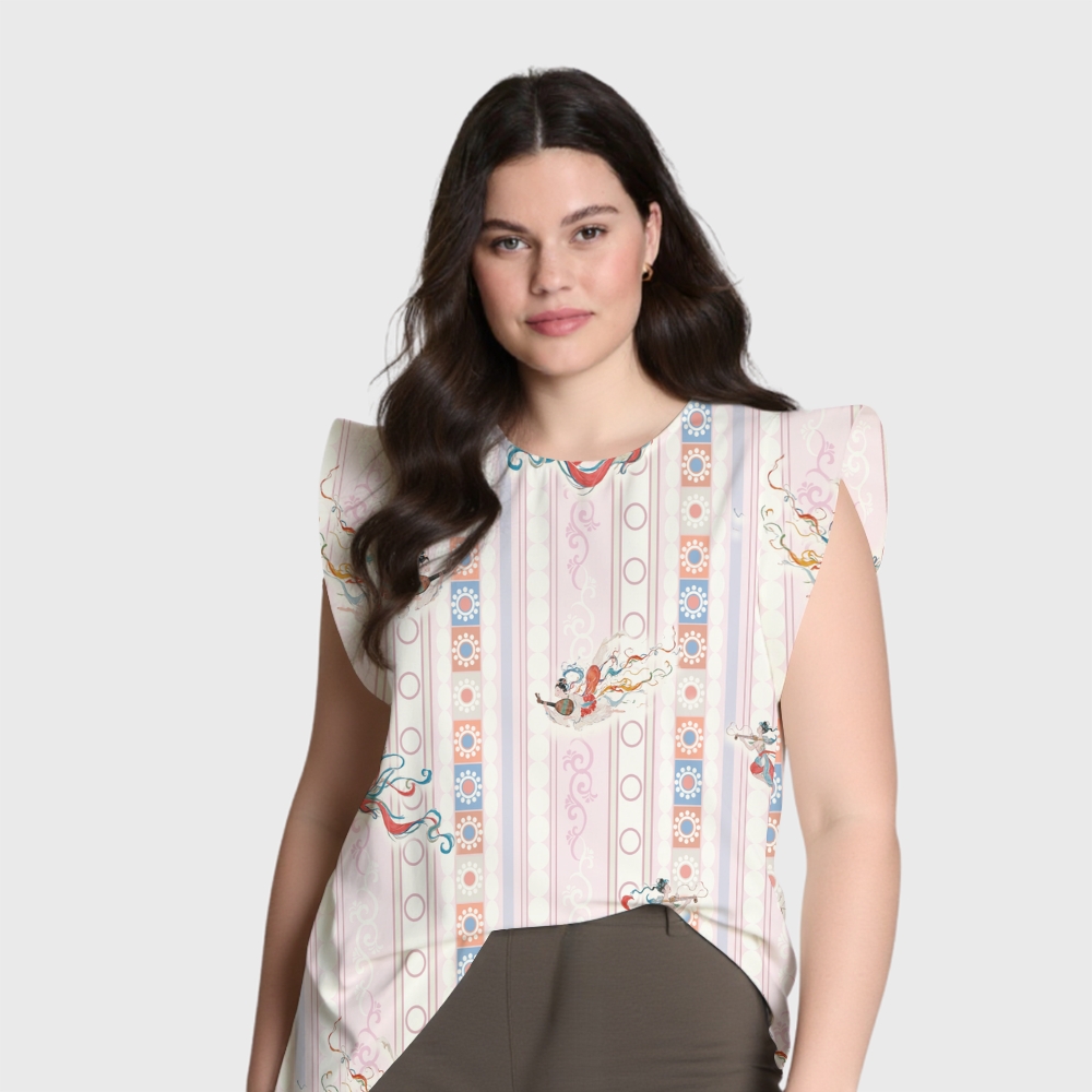 Women's Intangible Cultural Heritage Flying Sleeve Printed Scrub Top CT102712