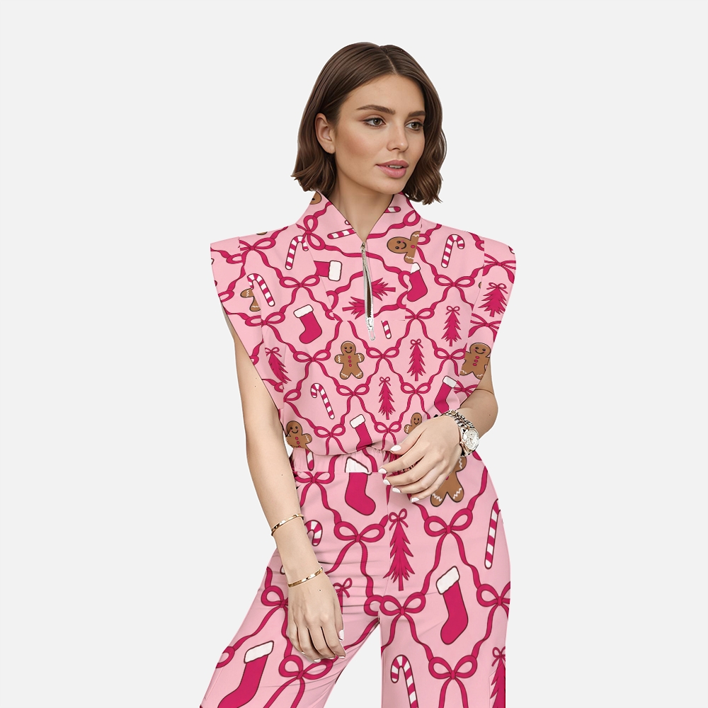Women’s Pink Christmas Printed Scrub Set