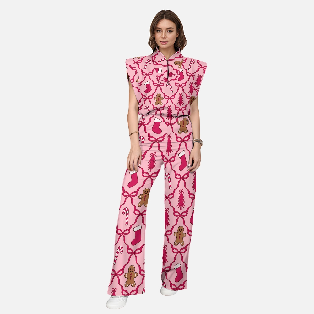 Women’s Pink Christmas Printed Scrub Set