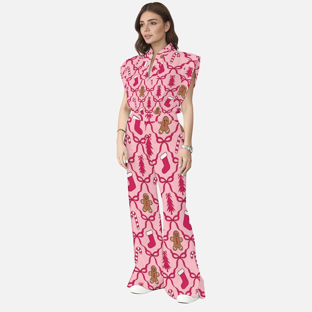 Women’s Pink Christmas Printed Scrub Set
