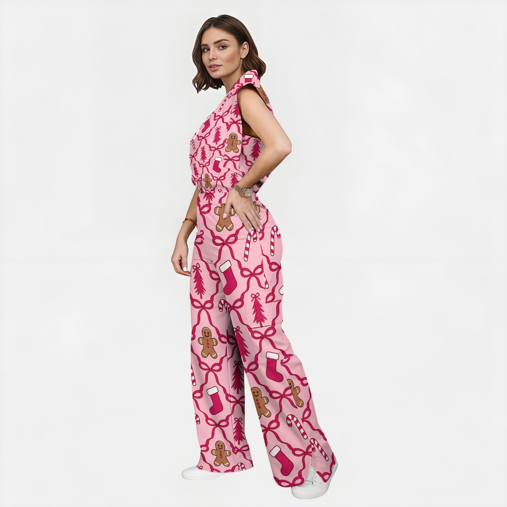 Women’s Pink Christmas Printed Scrub Set