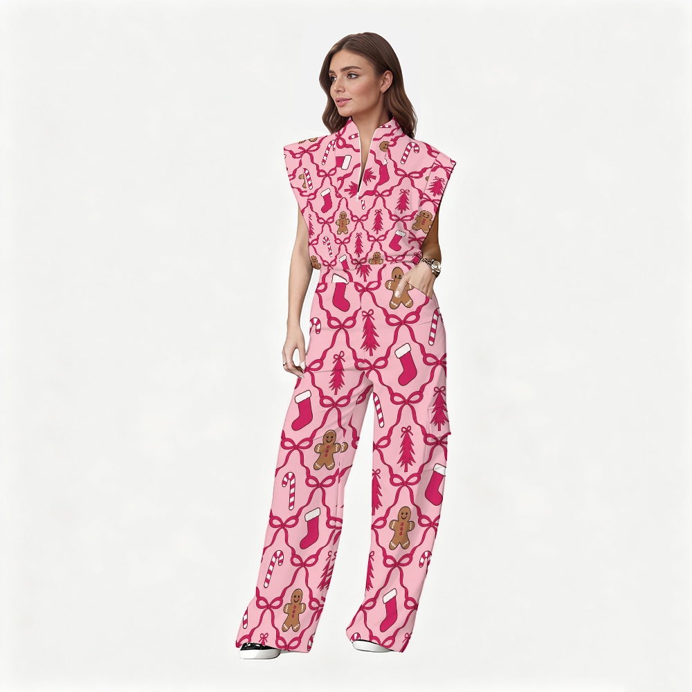 Women’s Pink Christmas Printed Scrub Set