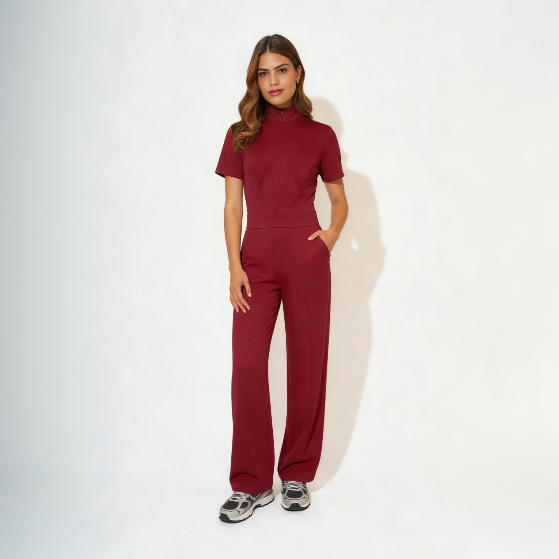 Women's Wide Leg Front Zip Butter Soft Stretch Scrub Jumpsuit