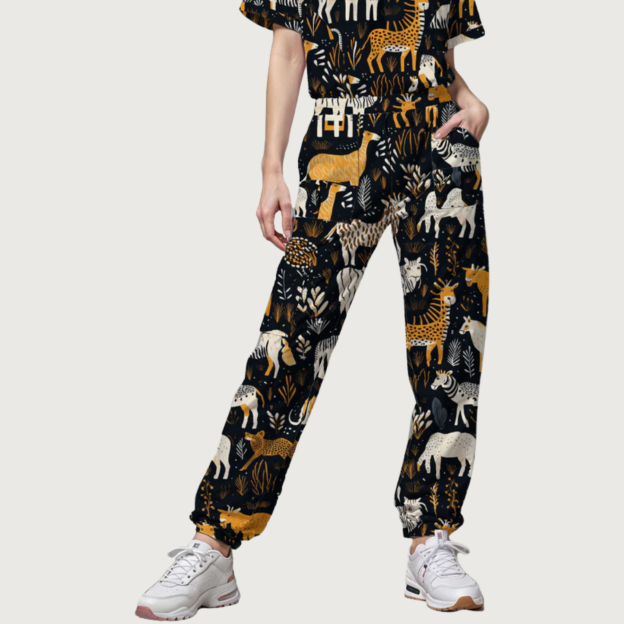 Women's Night at the Savanna V-neck Scrub Set SA9