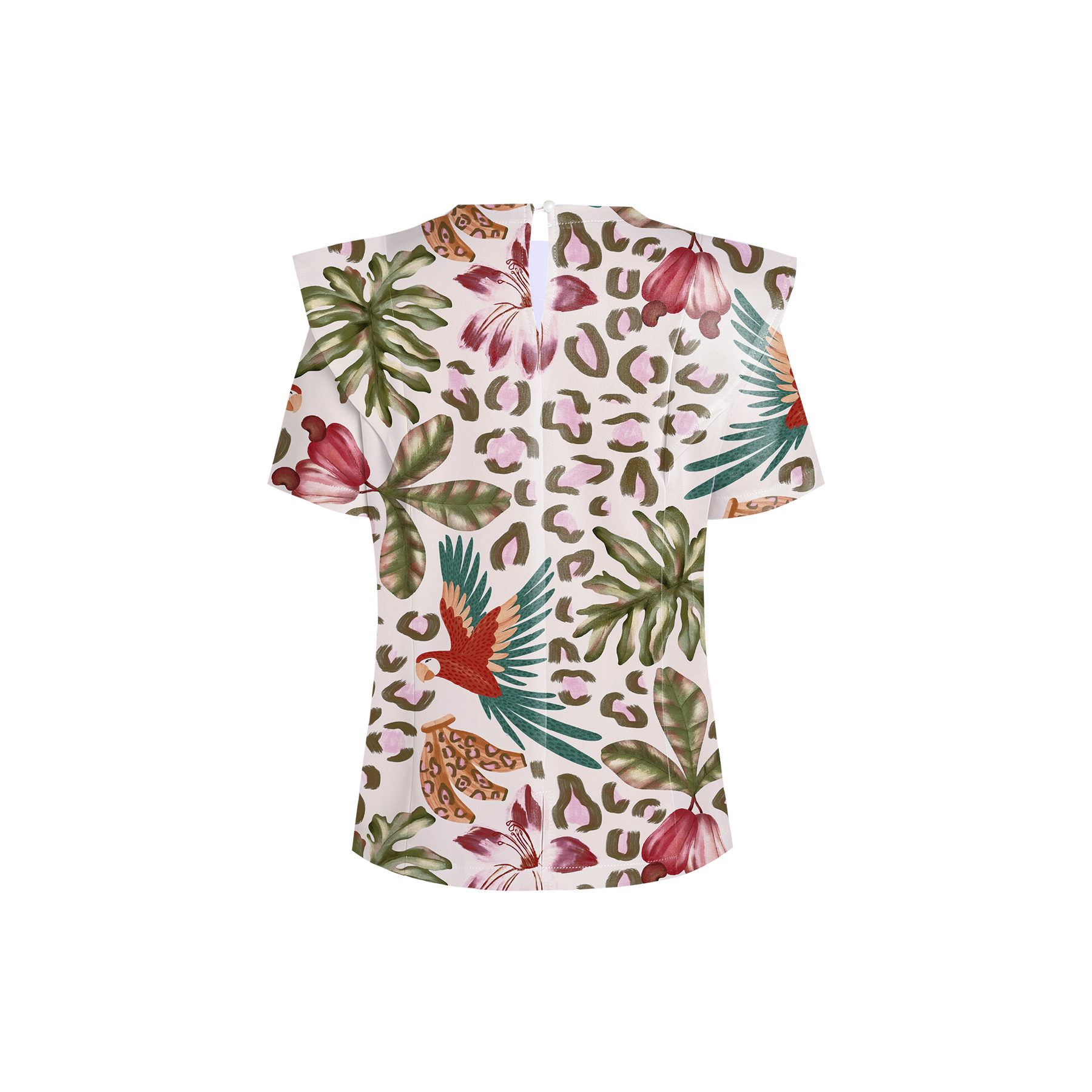 Women's Crew Neck Tropical Jungle Printed Scrub Top