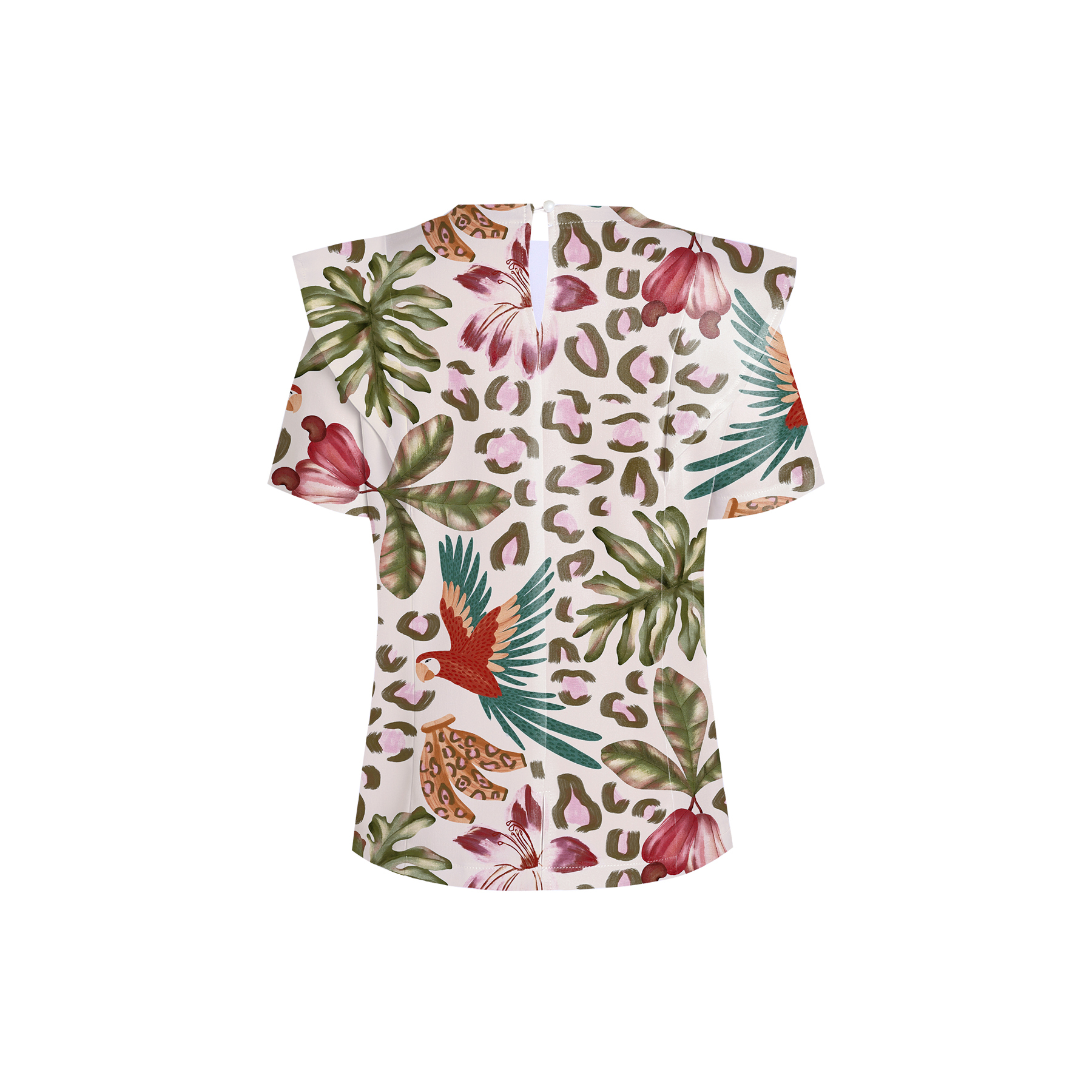 Women's Crew Neck Tropical Jungle Printed Scrub Top