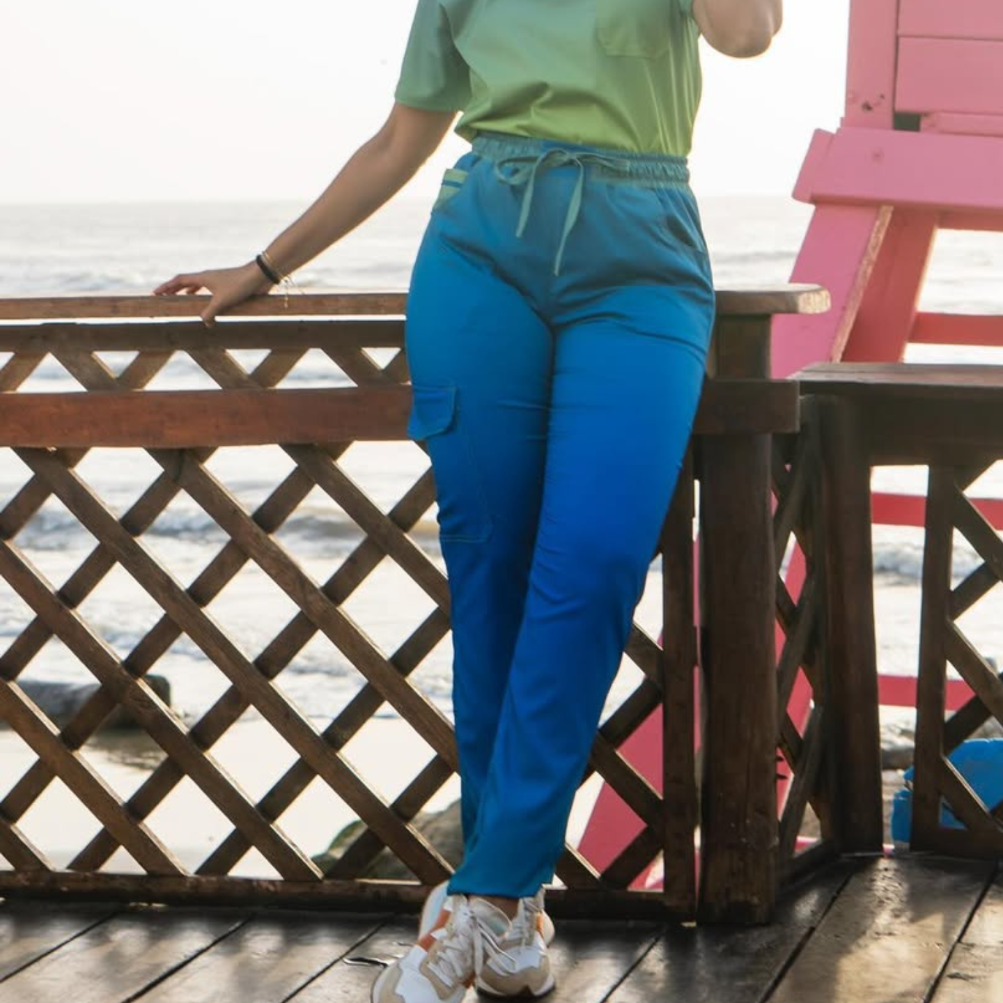 Women's Straight-leg Blue Gradient Nurse Scrub Pants