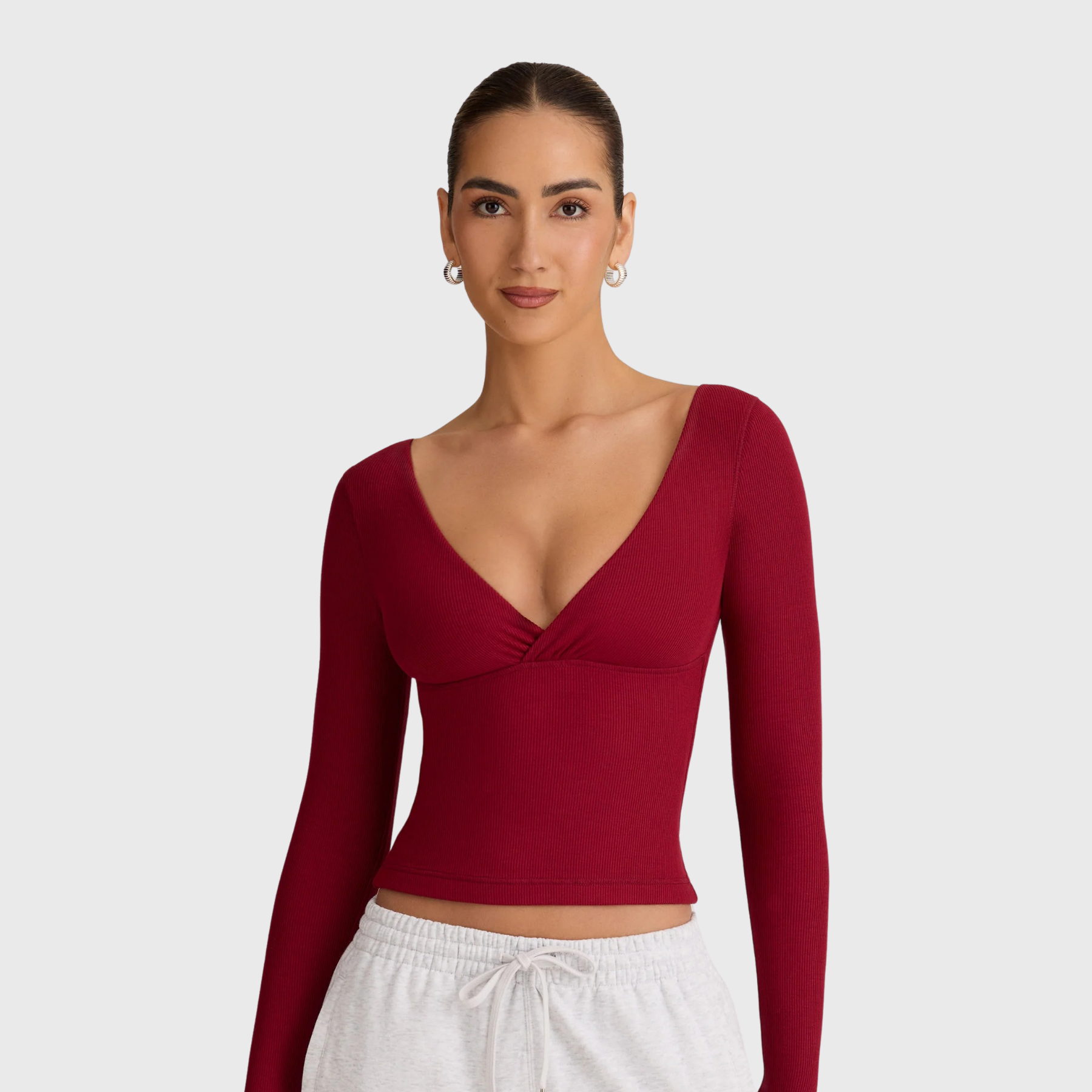 Women's Ribbed Deep V-Neck Long Sleeve Underscrub