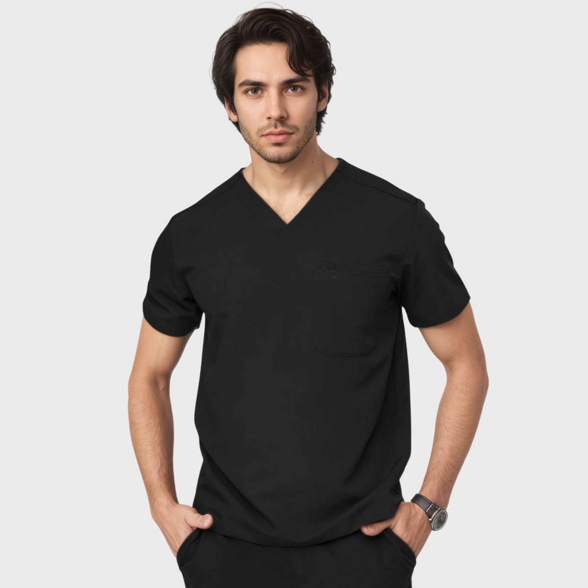 Men's Modern V-neck Three-Pocket Scrub Top