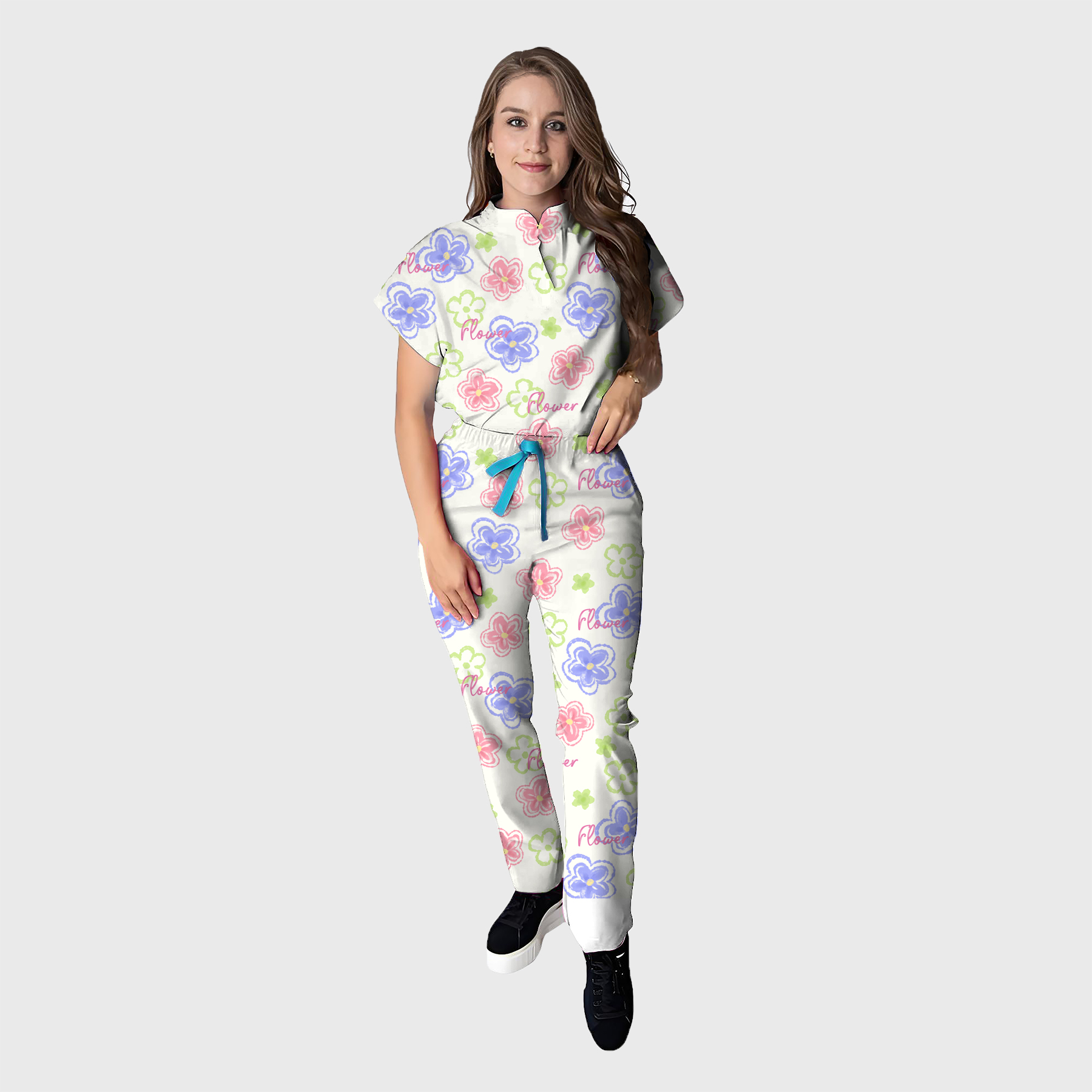 Women's Floral Printed Scrub Set CPJO2
