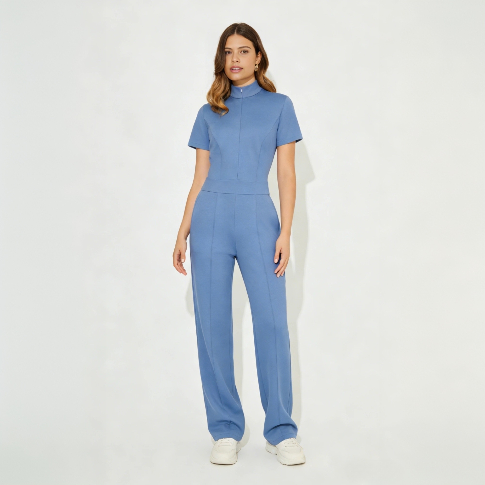 Women's Wide Leg Front Zip Butter Soft Stretch Scrub Jumpsuit