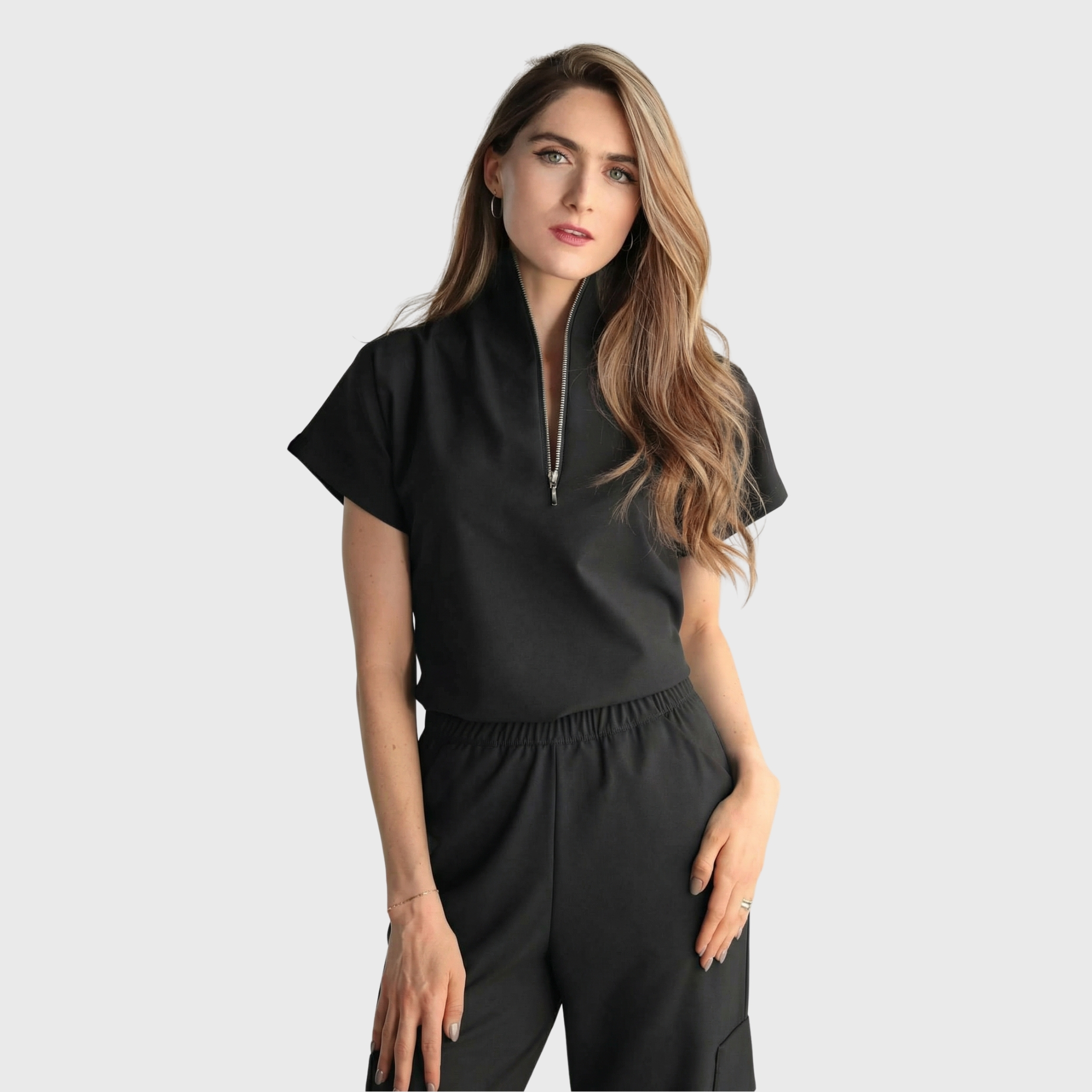 Women’s High Neck Zip Front Scrub Top | Modern Fit Workwear